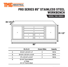 Load image into Gallery viewer, TMG Industrial Pro Series 85? Stainless Steel Adjustable Workbench (TMG-WB85S)