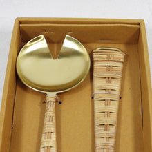 Load image into Gallery viewer, Thirstystone Gold Salad Servers with Rattan Handles (N2896-MCY)