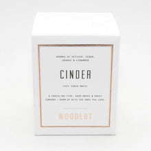Load image into Gallery viewer, Woodlot Cinder Cozy Cabin Magic Candle Glass Jar (Vetiver Cedar Orange Cinnamon)