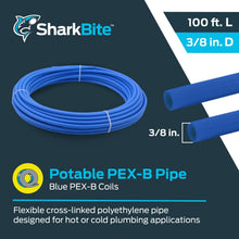Load image into Gallery viewer, PEX Pipe 3/8 Inch x 100 Feet Blue Flexible Water Tubing SharkBite U855B100 PEX-B