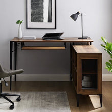 Load image into Gallery viewer, Walker Edison - L-Shaped Wood Corner Bookcase Computer Desk - Rustic Oak