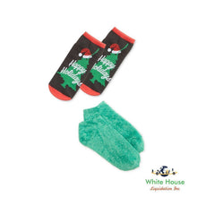 Load image into Gallery viewer, HUE Footsie Socks Gift Box Set Happy Holidays U20277-79001 (Black) 2-pack
