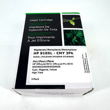 Load image into Gallery viewer, HP 910XL CMY 3-PACK Cyan Magenta Yellow Color Ink Cartridges Fresh Clover 118325
