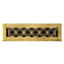 Load image into Gallery viewer, GEOMETRIC BRASS WALL REGISTER - ANTIQUE BRASS 2-1/4" X 14" (3-3/8" X 15-5/8")
